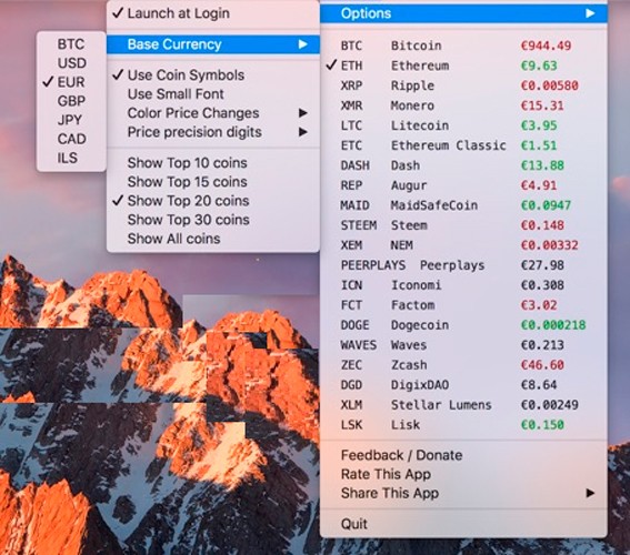 Real-time cryptocurrency rate widget for Windows and Mac